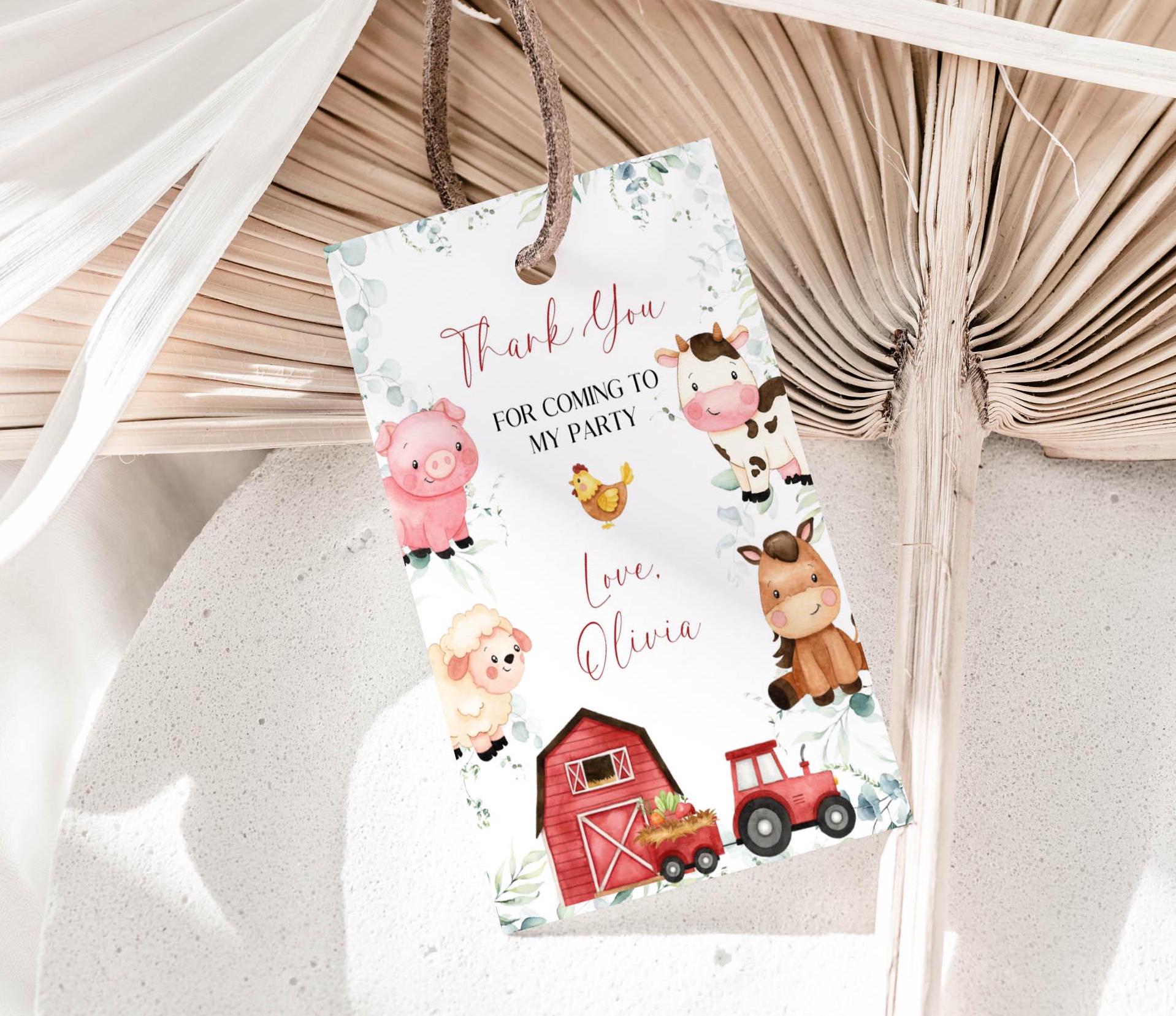 EDITABLE Farm Party Favor Tags, Thank You Tags, Gift Tags, Farm Animals ...