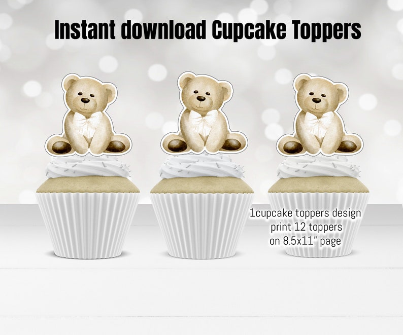Teddy Bear Baby Shower Cupcake Toppers Boy Baby Shower Etsy