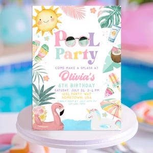 Editable Pool Party Invitation Tropical Splish Splash Girly Pool Party Invitation Summer Swimming Pool Splash Pad Party Instant Download P01