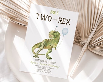 Editable Dinosaur Birthday Party Invitation Template, Dinosaur Birthday Invitation, Dinosaur Two Rex, Download Printable Digital Template