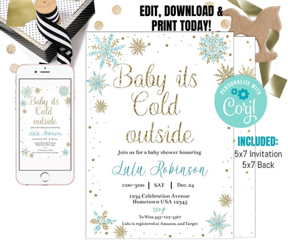 EDITABLE Snowflake Baby Shower Invitation Template, Winter Christmas Shower, Baby Boy Printable Invite, Baby it's cold, INSTANT DOWNLOAD Il_570xn