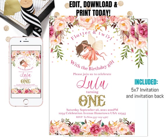 Fairy Invitation Fairy Birthday Invitation Rustic Floral Fairy Invitation Magical Floral Fairy Party Girl Birthday Instant Download Editable Il_570xn