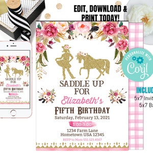 Editable Cowgirl Party Invitation Wild West Cowgirl 1st Rodeo Birthday Southwestern Ranch Birthday Party Girl Birthday Instant Download