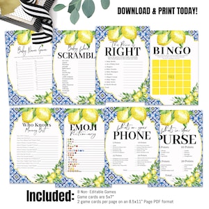 Lemon Baby Shower Games Bundle, Citrus Lemon Baby Shower Games, Baby Shower games, Instant Download , Positano Baby Shower Game
