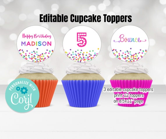 Editable Rainbow Cupcake Toppers Thank You s Cake Etsy