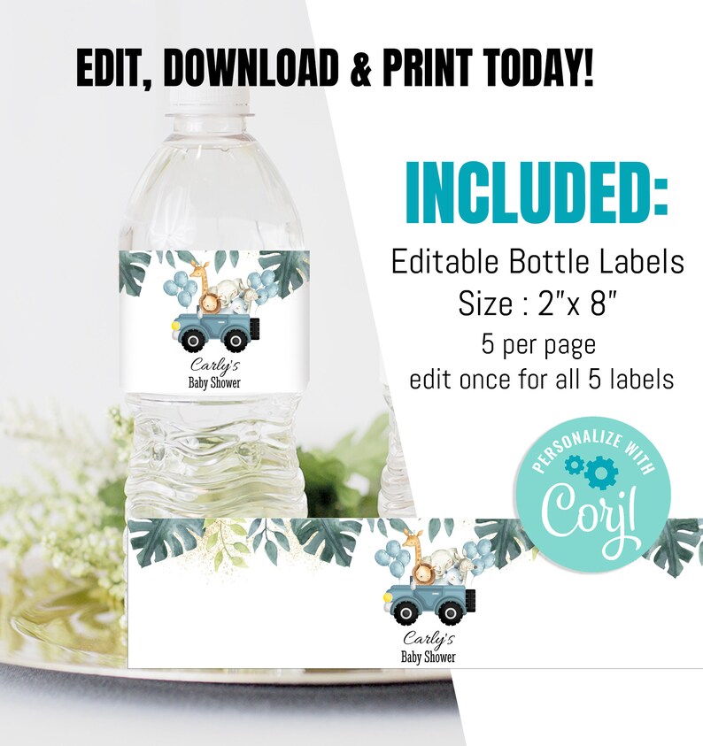 Editable Drive By Baby Shower Water Bottle Labels Drive boy Etsy