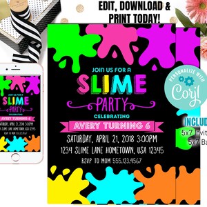 Slime Birthday Party Invitation, Slime invitation, Slime Party,  Neon Invitation, Slime Party Invitation, Slime Theme