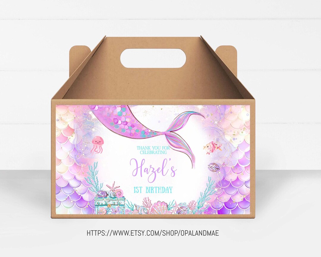 Mermaid Gable Box Labels Under the Sea Party Favors Girl Birthday ...