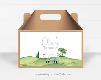 Etiquetas editables para cajas de cumpleaños de golf, caja de dulces para cumpleaños de golf, par tee, primer cumpleaños de niño, tema de golf, primer cumpleaños GP01