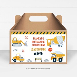 Etichette per scatole regalo per feste di compleanno di costruzione modificabili, modelli di etichette per scatole regalo per feste di camion con cassone ribaltabile, download immediato CP01