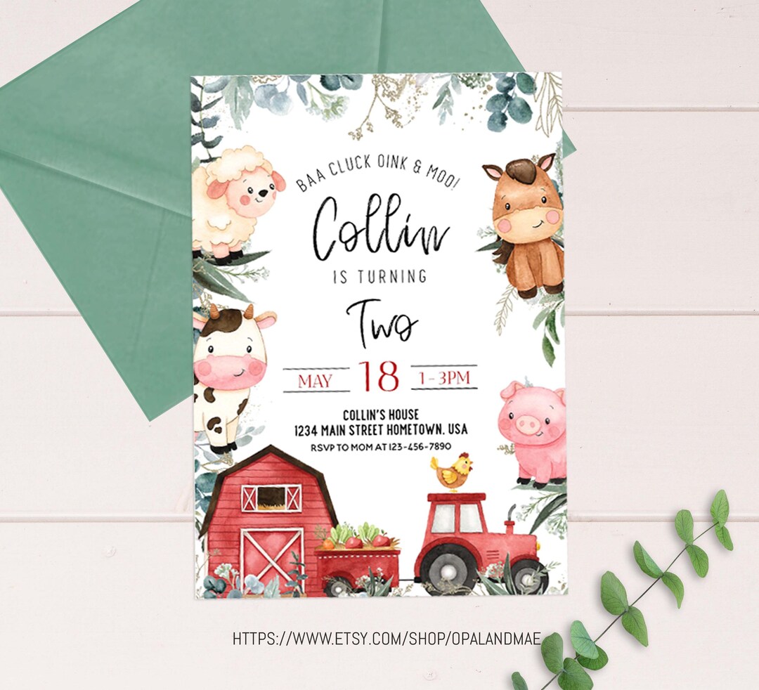 Editable Farm Birthday Invitation Boy Farm Animals Boy Barnyard ...
