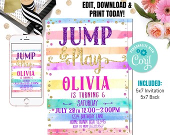 Invitación de salto, invitación de cumpleaños editable de salto, fiesta de trampolín, fiesta de casa inflable, fiesta de salto, fiesta de salto, descarga instantánea