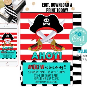 Pirate Invitation, Pirate Birthday Invitation, Pirate Party Treasure Map Invitation, pool party, Pirate Party Instant Download invitation