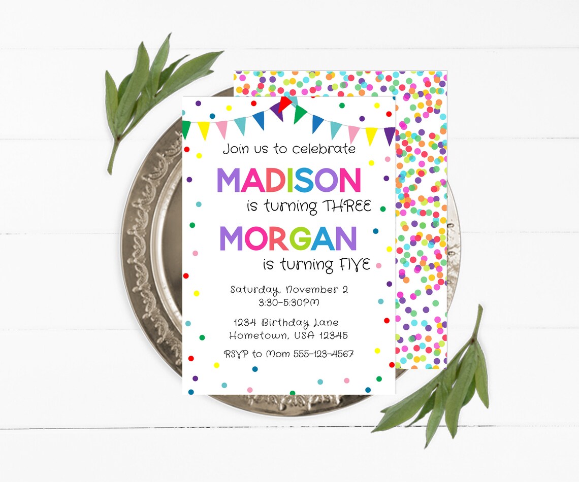 Editable Joint birthday invitation Rainbow Invite Joint Etsy