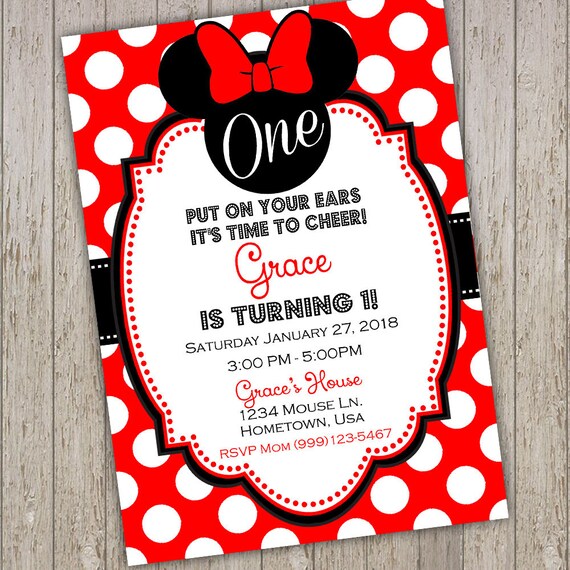 Minnie Mouse Invites First Birthday Minnie Mouse Party Minnie