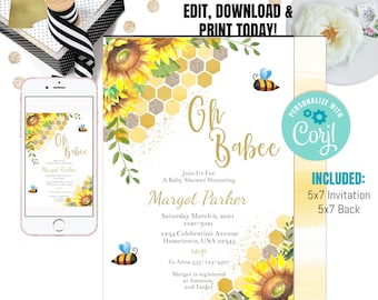 Editable Bee A Little Honey Baby Shower Invitation Gender Neutral Honey Ba Bee Shower Invite Printable Template Instant Download BB101