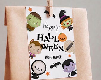 Editable Halloween Gift Tags, Kids Treat Favor Tags (Printable Template)