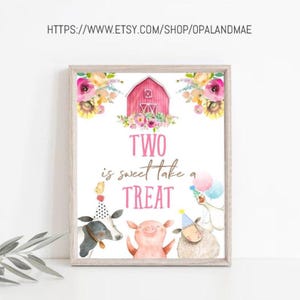 Printable Girls Pink Farm Birthday Sign Girl Pink Barnyard 2nd Birthday Sign Instant Download Farmyard Birthday Party Sign Two Is Sweet