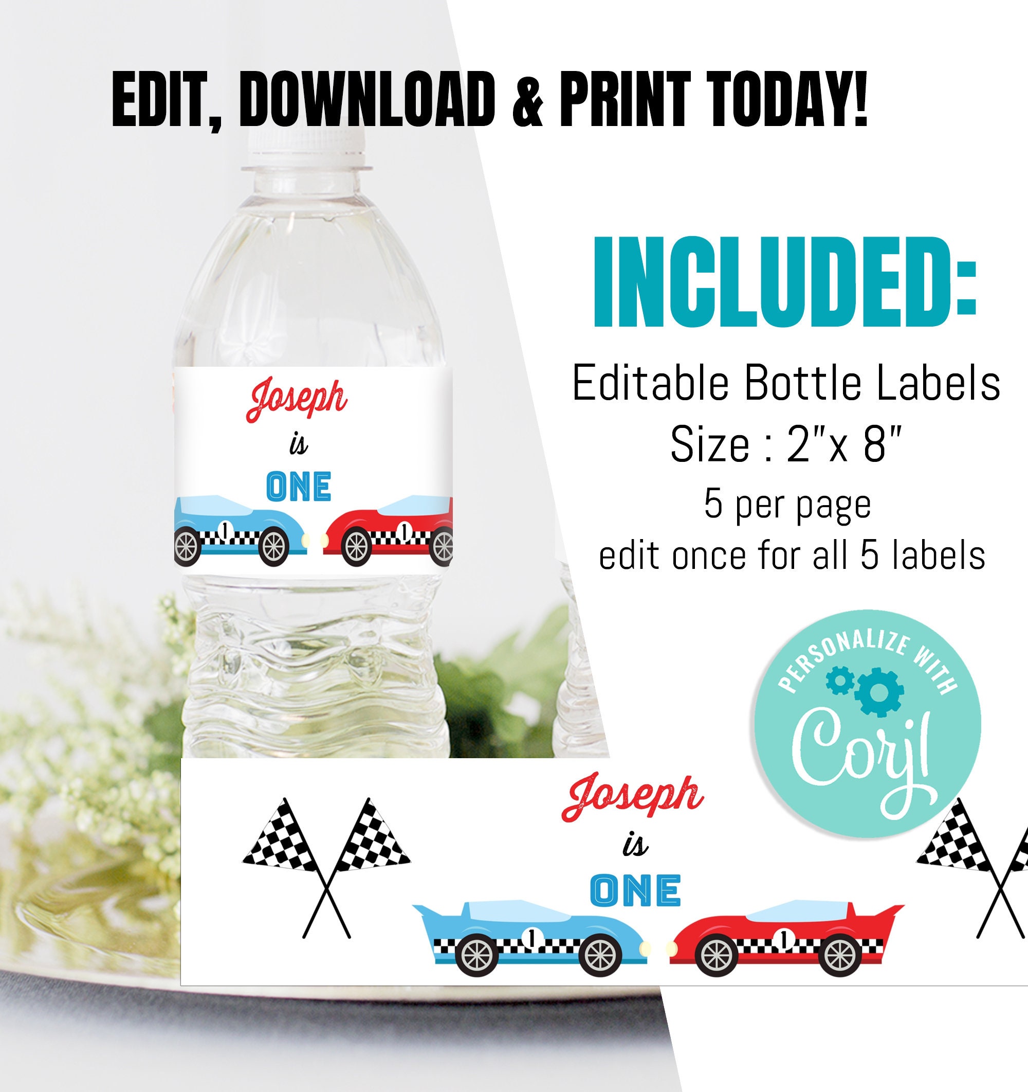 Race Car Fuel Birthday Water Bottle Labels – Chickabug