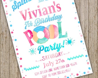Pool Party Birthday Invitation | Summer Birthday Invitation | Swimming Birthday Invitation | Swimming Pool Birthday Party
