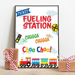 Fuelling Station Table Sign, Choo Choo Train Party Sign, Train Party Food Station, Train Party Decorations, Chugga Chugga Table Sign Decor