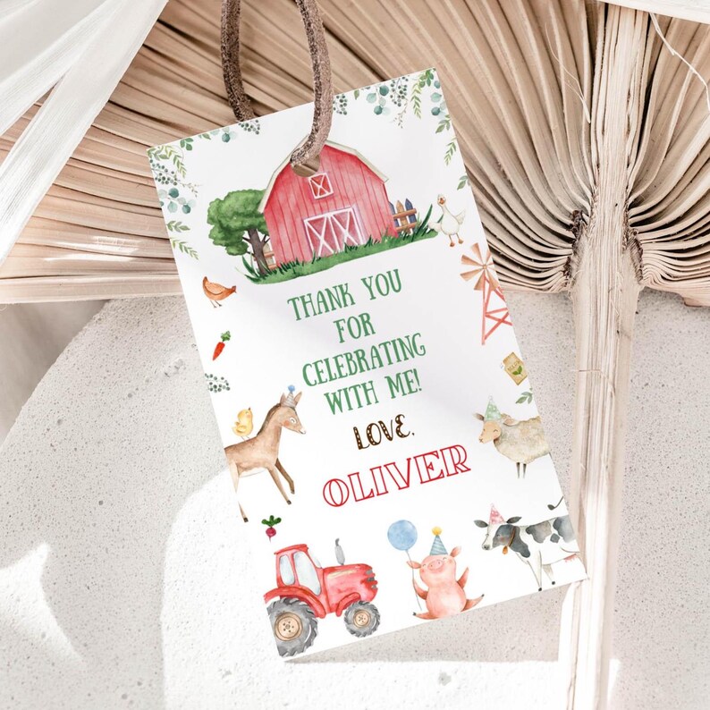 Editable Farm Favor Tags Boy Farm Birthday Thank You Tags Barnyard Gift ...