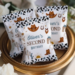 Editable Cowboy Birthday Party chip bag Template Printable 1st Rodeo Western Cowboy Favor 2nd Rodeo wrapper Potatoe Chip Custom label CB01