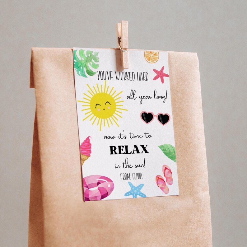 Editable Summer Teacher Appreciation Gift Tag Kids Relax in the Sun Tag ...