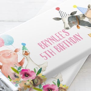 Editable Candy Bar Wrapper Farm Animals, Birthday Candy Bar Wrapper, Party Animals Favors, Party Girl Barnyard Thank You, PRINTABLE FB01