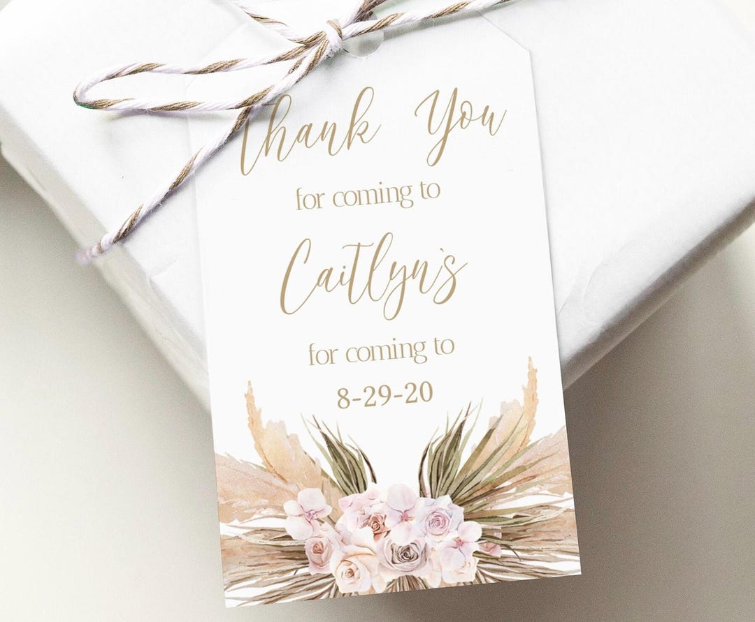 Editable Pampas Grass Favor Tag Bohemian Bridal Shower Decorations Boho ...