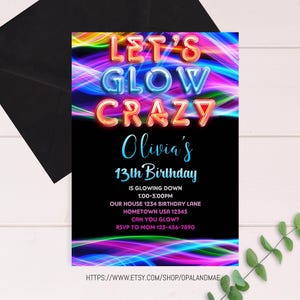 Editable Glow Birthday Invitation Neon Glow Birthday Party invitation Glow In The Dark Invitation Blacklight Invitation Teen Birthday