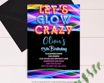 Editable Neon Glow Birthday Invitation (Digital Download)