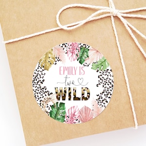 Bearbeitbar Zwei Wild Safari Geburtstag, 2,5 Zoll Tag Kreis, Mädchen Zweiter Geburtstag Gunst Etiketten, Digital, tropical Jungle Tag