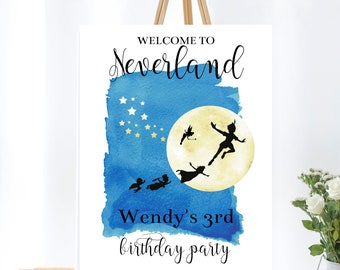 Editable Peter Pan Birthday Printable Welcome Sign, 18x24 Welcome sign, Watercolor Peter Pan Birthday Baby Shower sign 0125