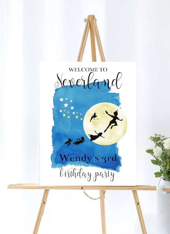 Editable Peter Pan Birthday Printable Welcome Sign, 18x24 Welcome sign, Watercolor Peter Pan Birthday Baby Shower sign 0125 Il_570xn