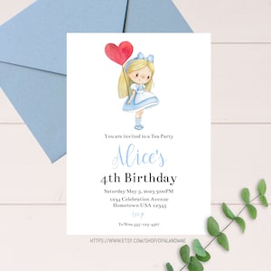 Alice in Wonderland Invitation Template, Alice in Onederland 1st Birthday Invite, Mad Tea Party, Instant Download EDITABLE Printable AW01