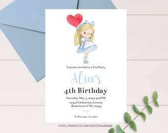 Alice in Wonderland Invitation Template, Alice in Onederland 1st Birthday Invite, Mad Tea Party, Instant Download EDITABLE Printable AW01