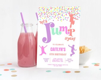 Jump Invitation, Editable Jump Birthday Invite, Trampoline Party, Bounce House Party, Jump Party, Let's Jump Party, Instant Download