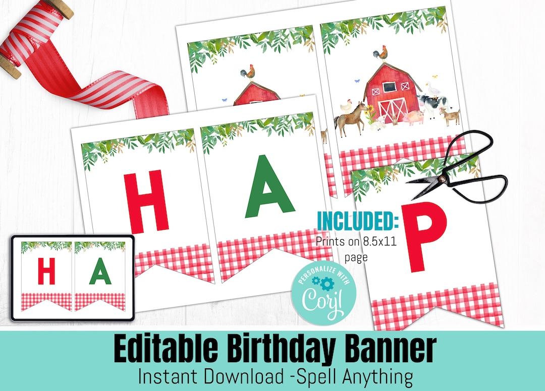 EDITABLE Farm Banner, Happy Birthday Banner, Boy Printable 1st Birthday ...