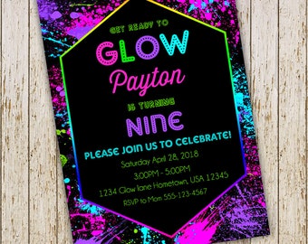 Neon Glow Party Theme Invitation, Glow invitation, Neon invitation, Glow party, Neon Birthday, Glow party Invitation