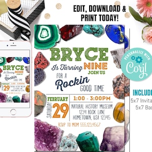 Geology Birthday Party Invitations, Boys Geology Invitations, Rock Hunt Mining Birthday, Rock Climbing invitation, Mining invite, Editable