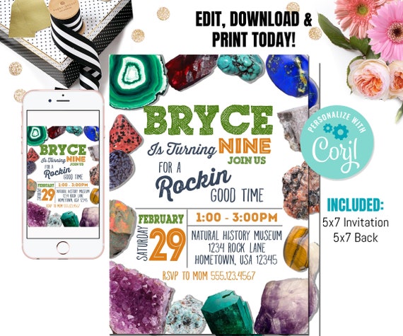 Geology Birthday Party Invitations, Boys Geology Invitations, Rock Hunt Mining Birthday, Rock Climbing invitation, Mining invite, Editable Il_570xn