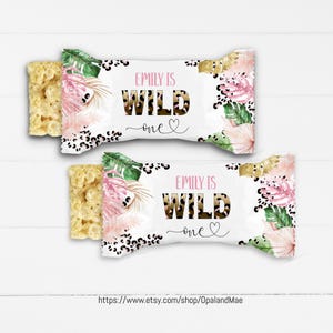 Bearbeitbare Safari Leopard Print Geburtstag Rice Krispie Treat, Wild One Party Wild Jungle Animal Print Geburtstag Treat Wrap DRUCKBAR