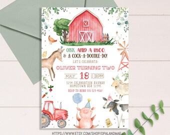 Editable Farm Birthday Invitation Boy Farm Animals Boy Barnyard Birthday Party Download Printable Invitation Template Digital Corjl FP01