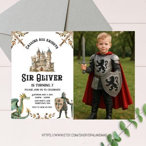 Knight Birthday Invitation Dragon Invitation Knight Party, Medieval Birthday Invite Knight Birthday Invite, Dragon Party Medieval Party KP01