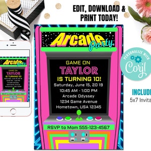 Arcade Birthday Invitation, Arcade invitation, Gamer invitation, Retro Arcade Birthday, Video Game Birthday, Video Game Invitation