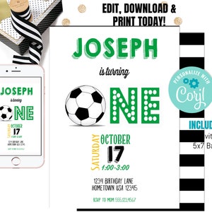 Editable Soccer  invitation, Soccer Invitation, Soccer Birthday Invitation, Soccer First Birthday , Football invite, 1st Birthday Invitation