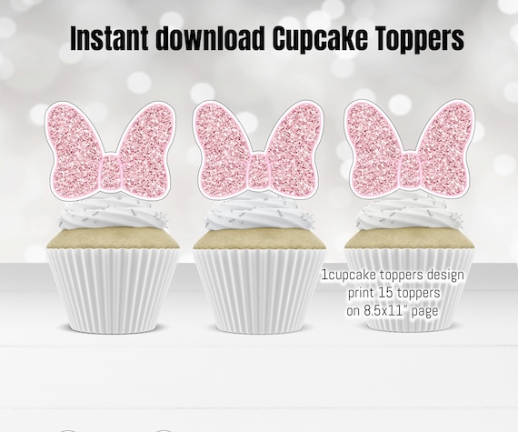 Girl Birthday Bow Cupcake Toppers, Glitter Pink Bow Topper, pink Bow ...