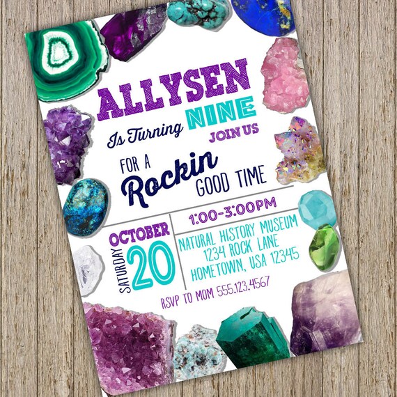 Geology Birthday Party Invitations Girls Geology Invitations Etsy