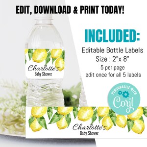 Wedding Place Cards, Watercolor Lemon, Positano, Citrus, Flat and Tent Folded, INSTANT DOWNLOAD, Editable image 3